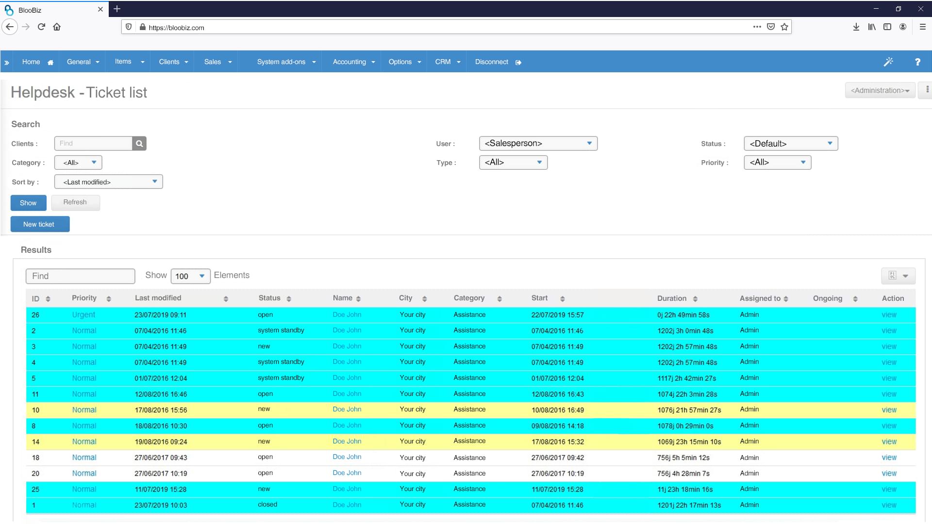 Helpdesk-Bildschirm Bloobiz